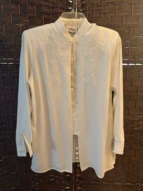 Worthington Cream Embroidered Mandarin Collar Blouse
